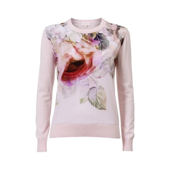 Ted Baker London Sweaters - Ted Baker London Size 1/XS Rose Flower Sweater Light Pink Pullover Long Sleeves